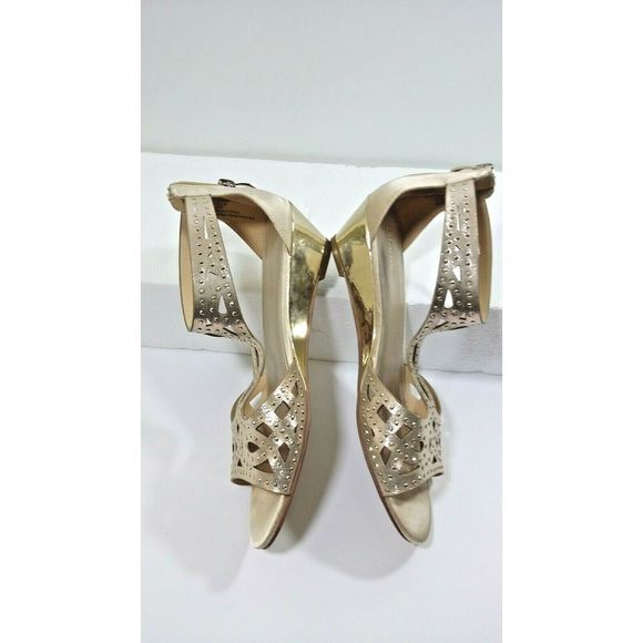 Maripe Gold Open Toe Wedge Sandals 8.5 Back Zip - Picture 5 of 8
